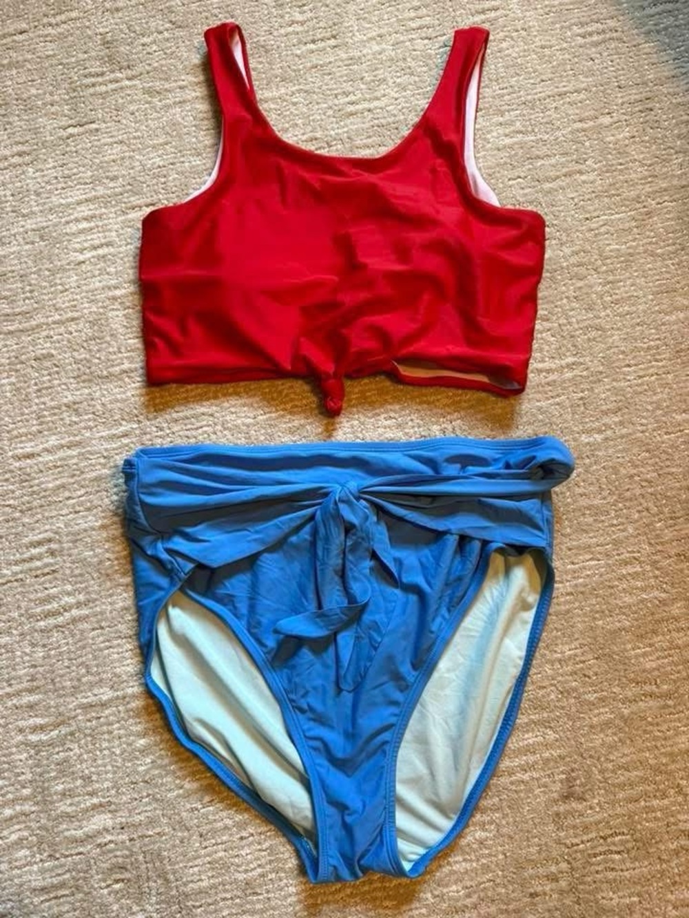 Patriotic Red halter Bikini Top & Blue High Waist Bottoms set